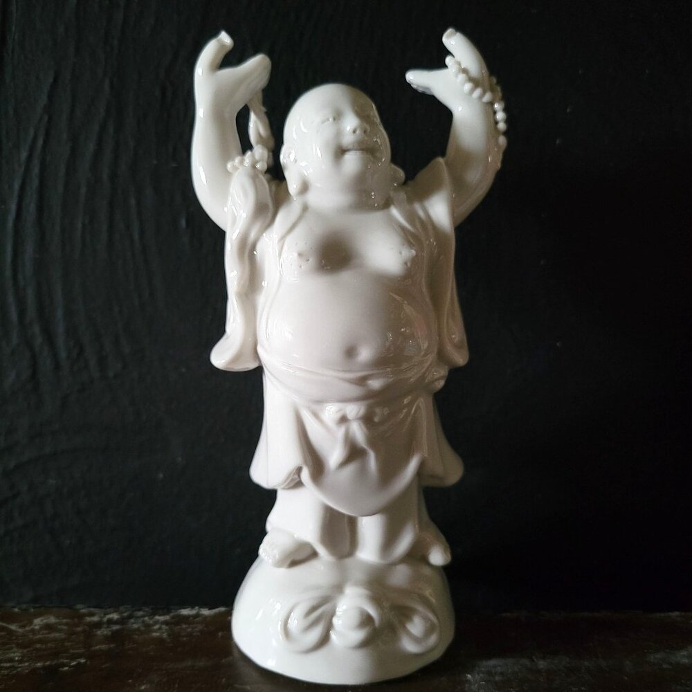 Vintage Blanc de Chine White Porcelain Laughing Buddha Statue Figurine